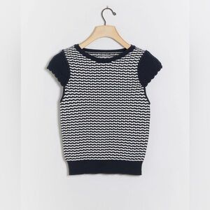Anthropologie Alessia Navy White Knit Top Striped Short Sleeve M